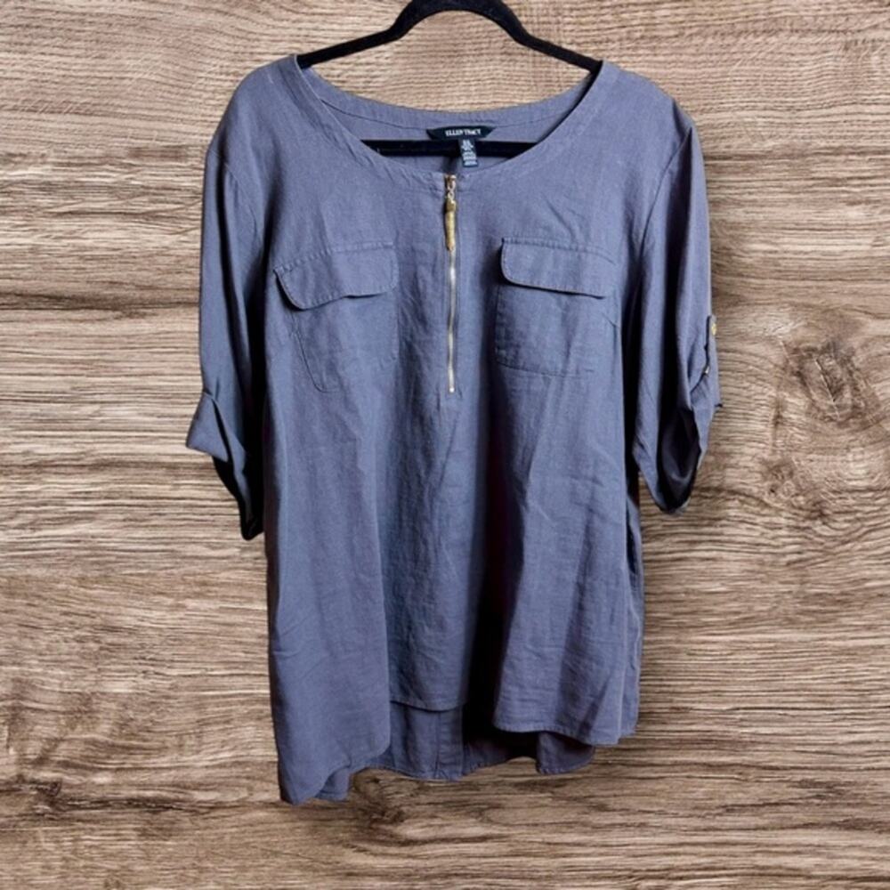 Ellen Tracy Gray linen blend 1/2 sleeve top. XL.